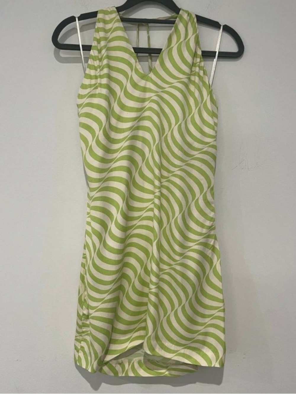 Zara Lime and Cream Wave-Print Mini Dress (v)